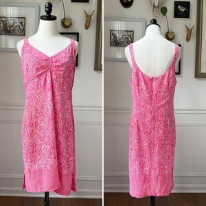 Blue Ginger Lightweight Airy Pink Print Rayon Hawaiian Sun Dress $100 L